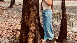 wide leg blue jeans