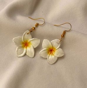 Handmade White Plumeria Flower Earrings