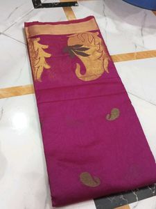 Elegant Pink Saree with Gold Border