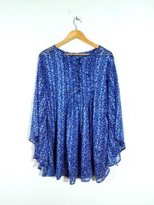 Navy Blue Printed A Line Top For Women's