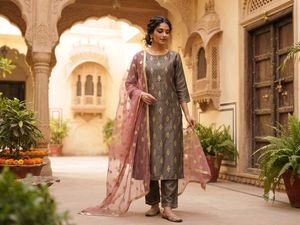 Elegant Brown Kurta Set with Dupatta