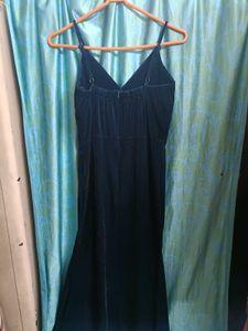 Elegant Navy Velvet Gown with High Slit