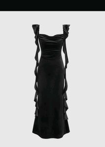Black Velvet Ruffle Dress