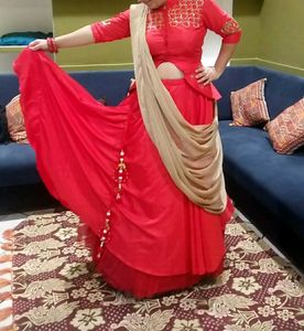 Flairy Red Lehanga With Heavy Cancan N Canvas