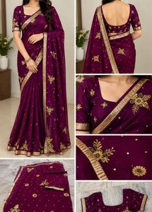 Beautiful Purple/Magenta Designer Saree with Ready