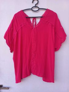 Vibrant Pink Lace Trim Top