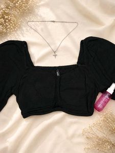 Black Bell Sleeve Crop Top