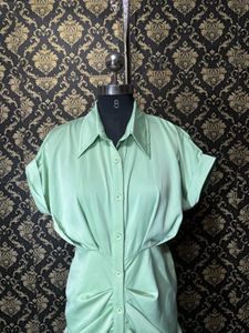 Mint Green Ruched Shirt Dress