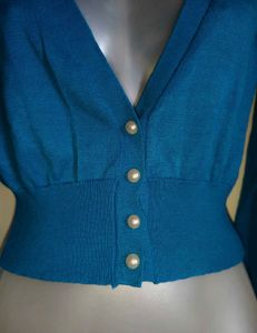 Teal Blue Cropped Knit Cardigan💙