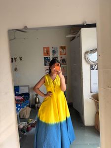 Vibrant Yellow &amp; Blue Ombre Gown