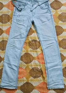 Light grey Embroidered Jeans for mens
