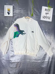 Vintage White Eagle Print Bomber Jacket