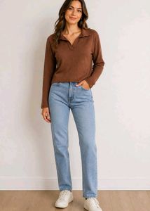 Brown Collared Pullover Top