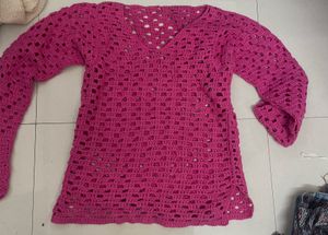 Pink Crochet V-Neck Tunic