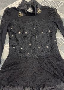 Elegant Black Lace Floral Top