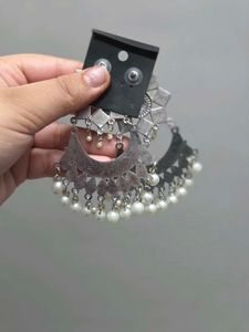 Oxidized Silver Mirror Jhumka Earrings