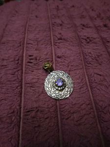 Blue Stone Silver Toned Victorian Pendant