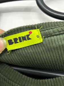 Olive Green Ribbed Button-Up Crop Top