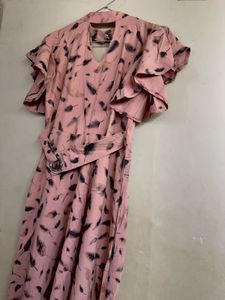 Pink Feather Print Maxi Dress