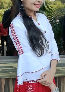 White Top And Red Side Cut Long Skirt (Ethnic Wear)