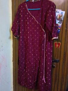 Maroon Kurta Set with Printed Pants