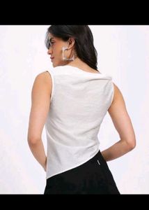 Chic White Sleeveless Drape Top