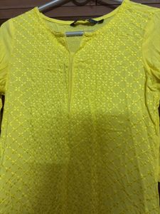 Bright Yellow Embroidered Kurti