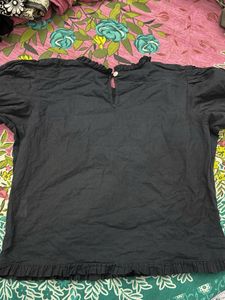 Smocked Neck Black Top