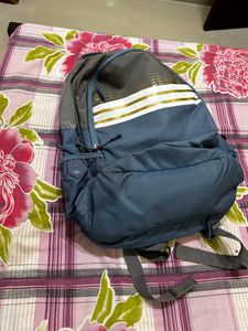 Stylish Blue & Grey Backpack with Gold Accents