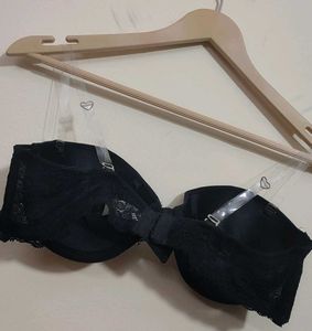 Black Strapless Lace Trim Bra For 34 B Bust