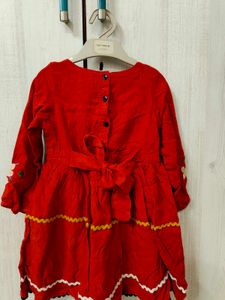 Red Cotton Frock With Embroidery