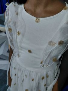 Chic White Party Dress with Gold Dots