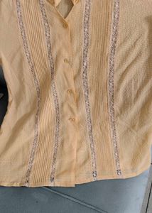 Chic Yellow Blouse with Bow Tie Neck