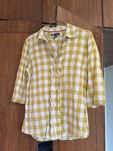 Yellow Gingham Ruffle Button-Up Shirt