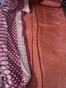 Elegant red &amp; Maroon Cotton Saree with blouse