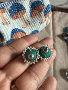 handmade Green Beaded Stud Earrings