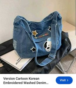 Denim Crossbody Bag with Patches