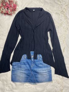Black Ribbed Knit Cardigan