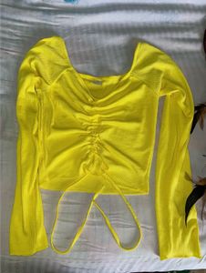 Bright Yellow Ruched Crop Top