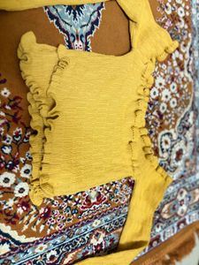 Yellow Smocked off shoulder Top