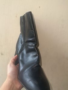 Black Faux Leather Block Heel Boots