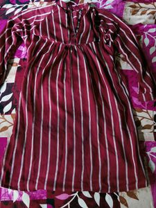 Maroon Striped Button-Up Midi Dress