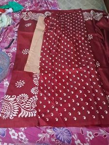 Maroon Tussar Silk Saree With Blouse Piece