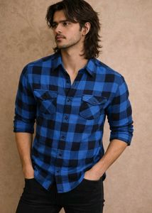 Men’s Blue & Black Checkered Casual Shirt
