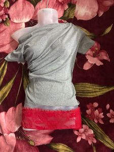 Grey Cotton Off-Shoulder Ruched Top
