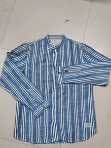 Scotch And Soda Branded Striped Blue Casual Shirt