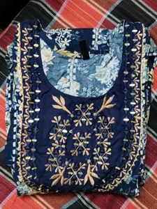 Festive Navy Blue Indian Anarkali Floral Print.