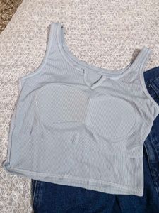 Light Blue Ribbed padded Tank Top