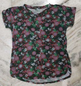 Green Floral Print soft T-Shirt