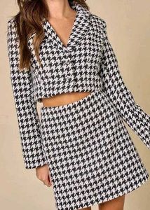 Houndstooth Cropped Blazer &amp; Skirt